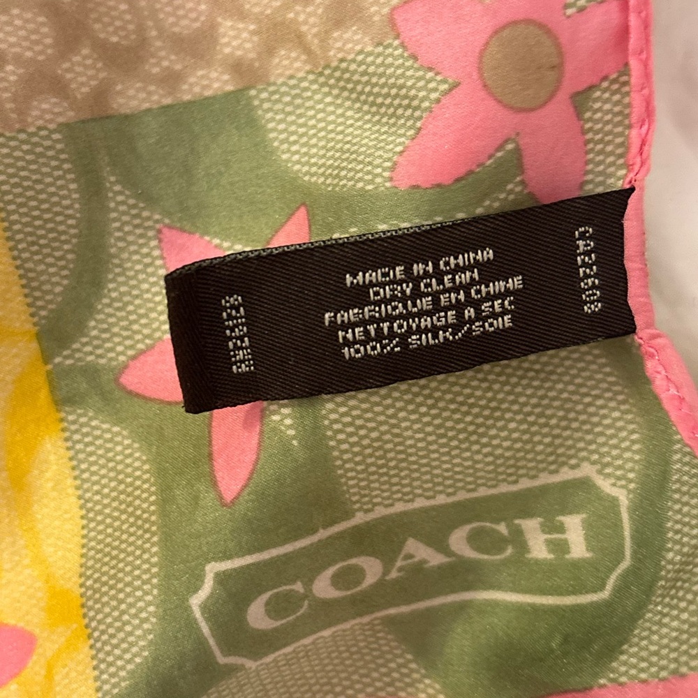 Coach Pink and Green 100% Silk neck/hair/purse Scarf, the Hamptons collection. - Picture 3 of 17